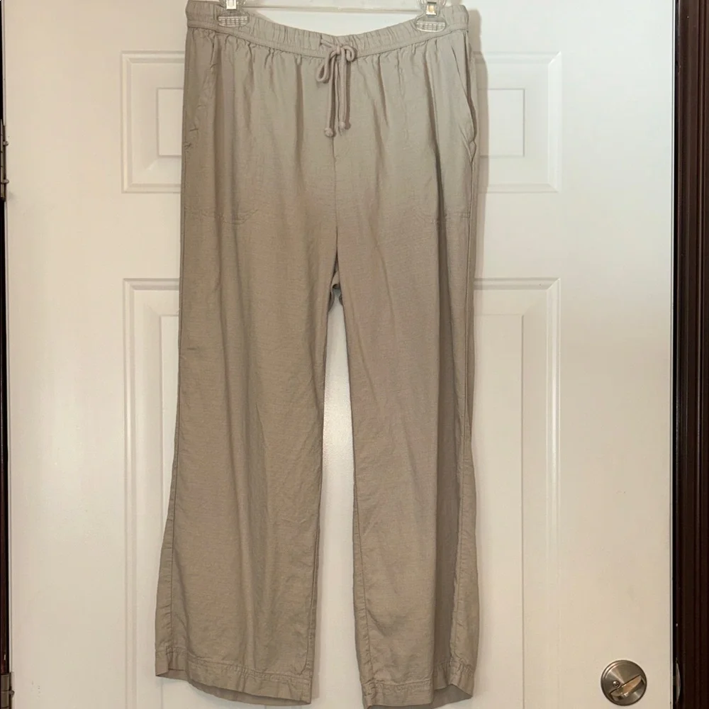 Splendid Sorrento Linen Pants M Almond Women's Wide Leg Ankle Casual Career
